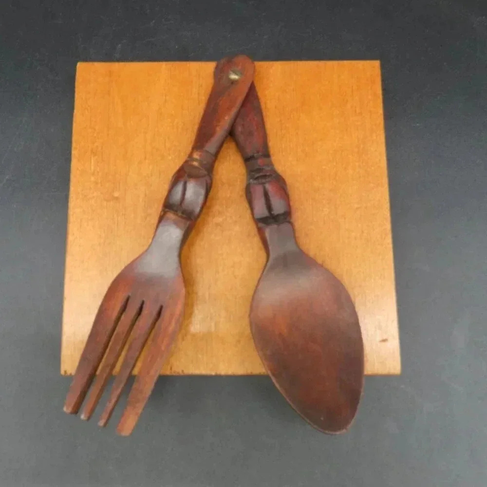 Vintage MCM Wooden Fork Spoon Wall Art